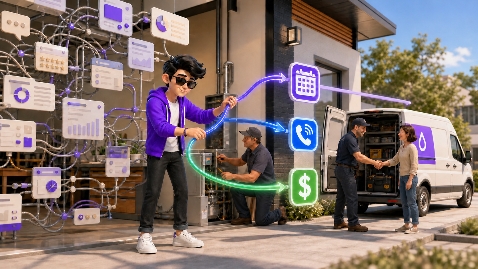 Nephew turning a web of AI tools into plans, calls, and money for a local business